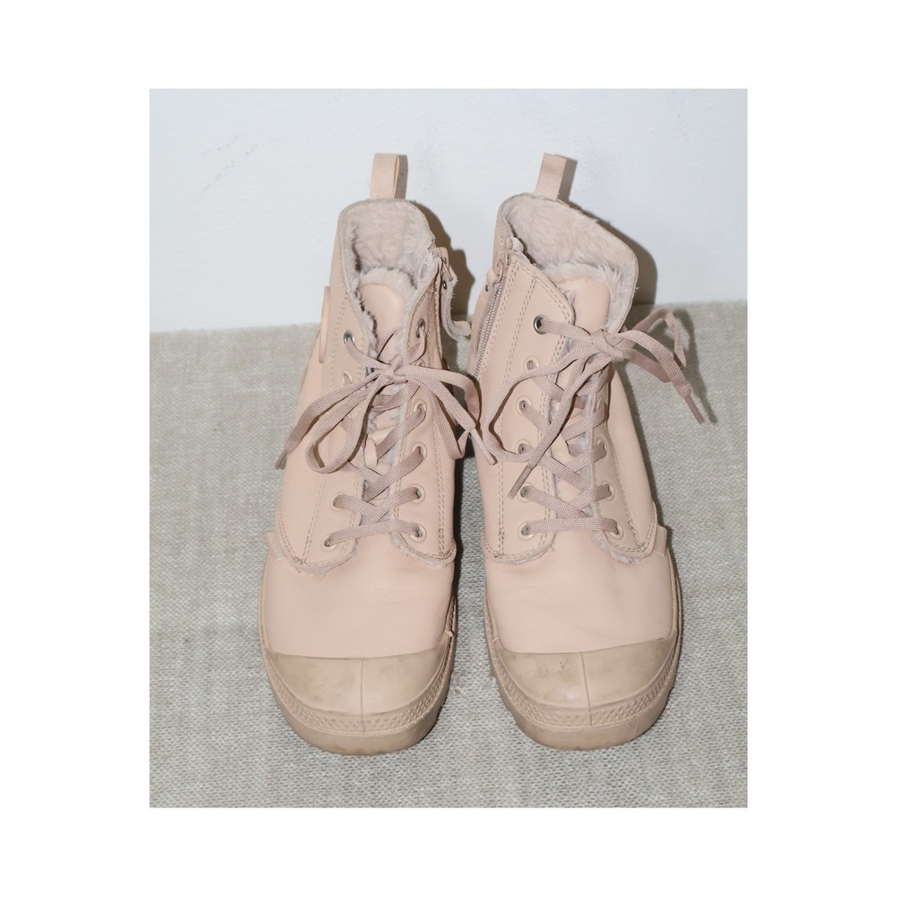 Palladium Pampa Hi Zip Blush Pink Leather Faux Fur Lined‎ Boots Womens 8.5 93223